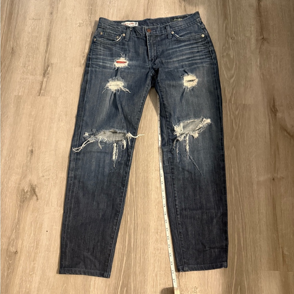 Vintage Red Engine Women's Distressed Blue Boyfriend Jeans